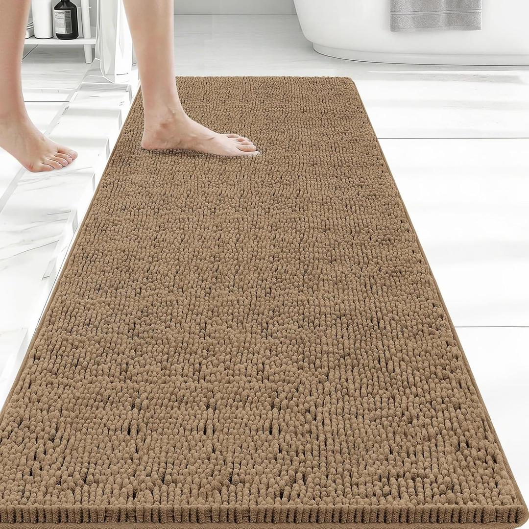 Bcoimo 48x24 Chenille Bath Mat Non-Slip with Backing Bath Rug Ultra-Absorbent and Machine Washable Bathroom Mat Quick-Dry Design. Ideal for Bathroom Shower and Tub Areas