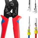 Wire Crimping Tool with Ratchet, Amliber Ratchet Wire Crimper Tool for Open Barrel Terminal Connectors, Electrical Crimping Tool for Deutsch DELPHI AMP Dupont TYCO Terminals, 24-14 AWG