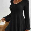 Bsubseach Crochet Bathing Suit Cover Up for Women Long Sleeve Knit Swimsuit Coverups Sexy Sun Dress (Black) S