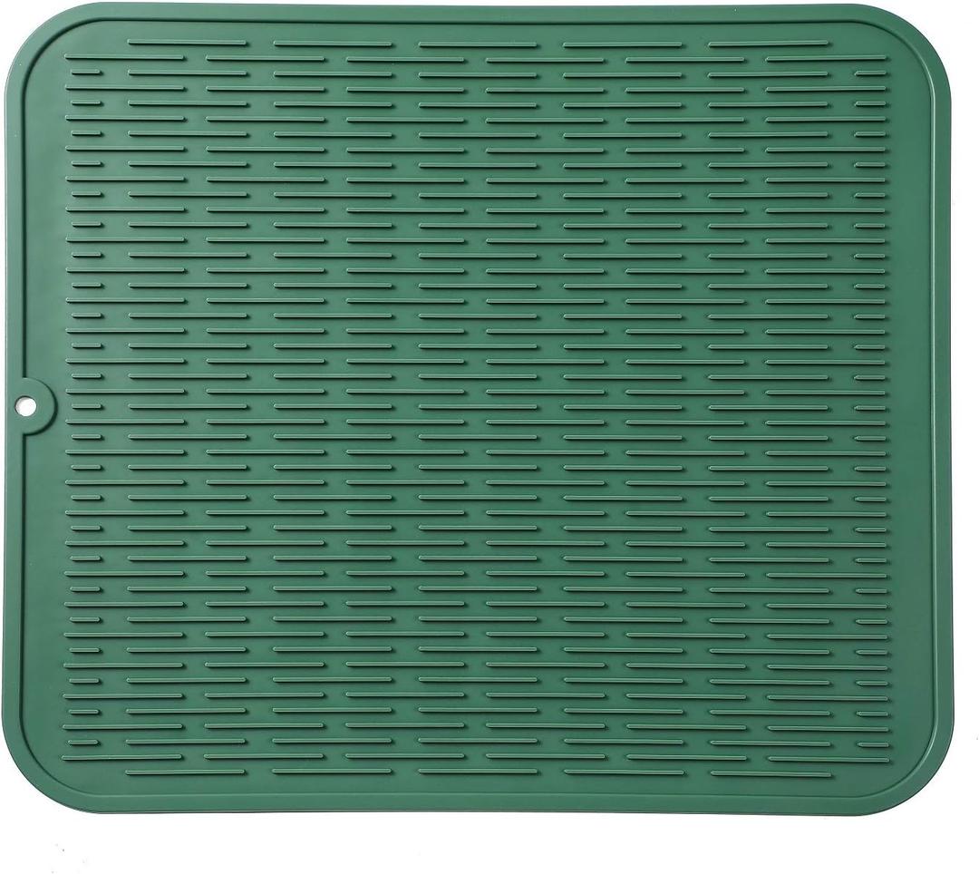 MicoYang Silicone Dish Drying Mat for Multiple Usage,Easy clean,Eco-friendly,Heat-resistant Silicone Mat for Kitchen Counter or Sink,Refrigerator or Drawer Liner Green XL 18 inches x 16 inches