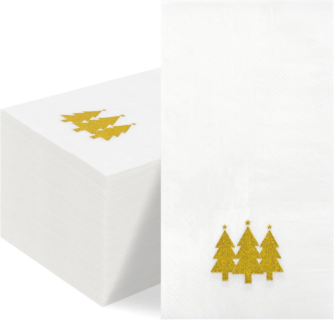 Christmas Napkins Disposable Paper Napkins 50 Pack Christmas Cocktail Napkins Gold Xmas Trees Dinner Napkins Holiday Hand Towels for Kitchen Bathroom Table Decorations Xmas Party Supplies