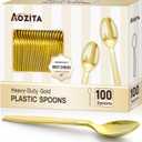 100 Gold Disposable Plastic Spoons, Heavy Weight Disposable Spoons Plastic Utensils for Parties, Weddings, Picnics, Big Event, Daily Use - BPA FREE