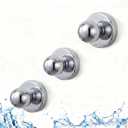 Suction Cup Hooks for Shower, Stainless Steel No Drill Wall Hooks with Olive Bead Design Heavy Duty Washable Removable Hooks for Bathroom Glass Door Towel Loofah (3, Silver)