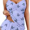 Ekouaer Women Pajamas Set Cami Shorts Set Soft V Neck Sleepwear Sleeveless Lingerie Pjs Set S-XXL (Blue Butterfly)