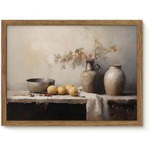Framed Vintage Kitchen Wall Art, Dining Room Retro Jars Pictures Wall Decor, Moody Oil Painting Canvas Prints, Rustic Farmhouse Artwork for Living Room 16x24 Inch