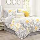 Lush Decor Aprile Soft Reversible Floral Comforter Set, 8 Piece Set, King, Yellow & Gray - Floral Bedding Set - King Sized Comforter - Yellow Bedding - Spring Home Decor - Cottage - Farmhouse