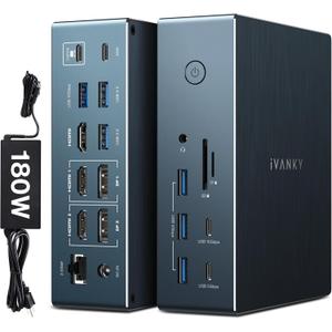iVANKY 20-in-1 DisplayLink Docking Station 3 Monitor for Windows and MacBook Pro/Air, Triple 4K@60Hz Display for M5/M4/M3/M2/M1 MacBook/Windows, 180W Power, 2.5GbE, HDMI, DP, 10Gbps, Driver Needed (Blue)