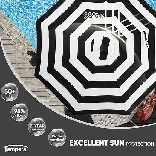 Tempera Patio Market Outdoor Table Umbrella with Auto Tilt and Crank,Large Sun Umbrella with Sturdy Pole&Fade resistant canopy,Easy to set