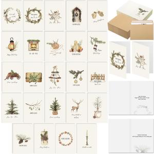 240 Sets Rustic Christmas Cards with Kraft Envelopes, 4"x 6" Vintage Christmas Cards Watercolor Designs for Winter Holidays Xmas Party Favors
