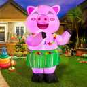 OurWarm 5FT Hawaiian Tropic Luau Party Decorations Inflatable Pig with Built-in LED Lights & Blower, Summer Blow Up Pig Dancing in Hula Skirt, Tropical Inflatable for Yard Garden Beach Outdoor Decor