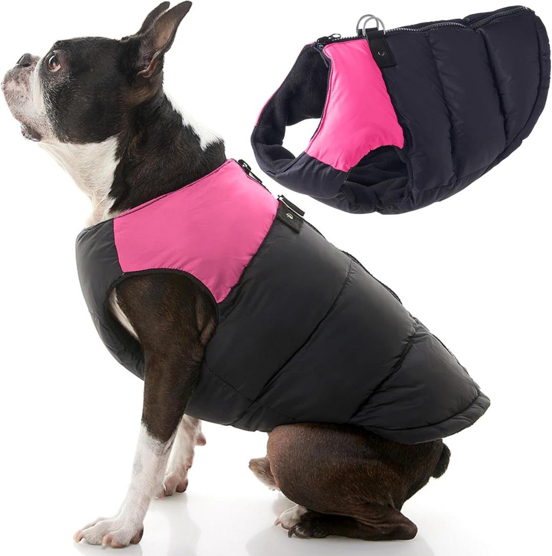 Gooby Padded Vest Dog Jacket - Pink, Medium - Warm Zip Up Vest Fleece Jacket with Dual D Ring Leash Water Resistant for Small to Medium Dogs