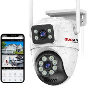 Security Camera Outdoor,6MP Dual LensWiFi Outside Camera for Home Security with Power Cord, 360 View, Auto Tracking, Human Detection, Color Night Vision, IP66 Waterproof, 24/7 Record, SD/Cloud (SJ1-Black)