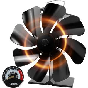 Tomersun Wood Stove Fan Heat Powered Stove Fan, Fireplace Fan for Wood Burning Stove/Pellet/Fireplace, with Thermometer (8 Blades)