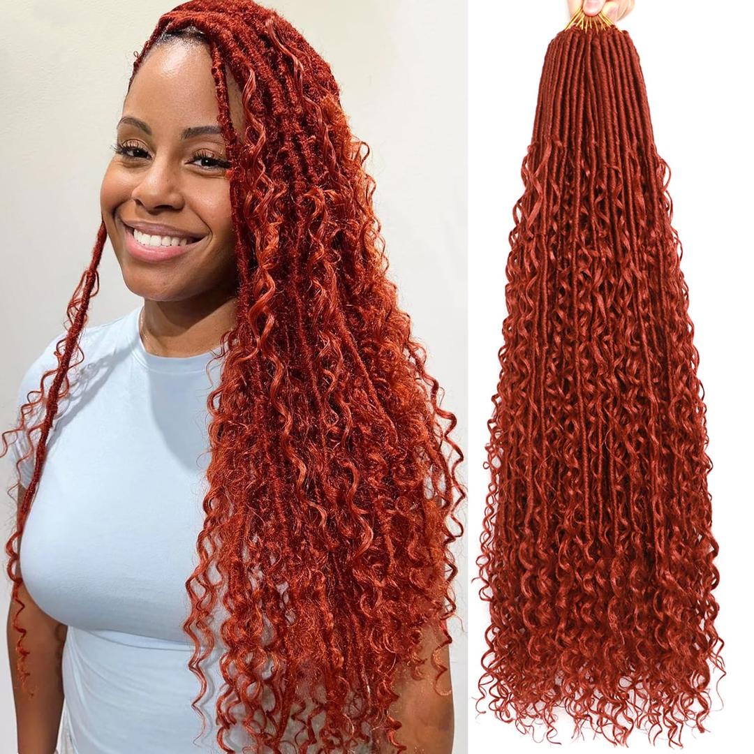 Soft Boho Locs Crochet Hair for Black Women-30 Inch 8 Packs Goddess Faux Locs Crochet Human Hair Feeling Pre Looped with Curly Ends (#350, 30 Inch(Pack of 8))