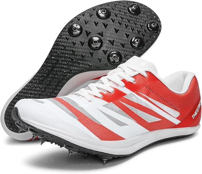 Men Women Track and Field Shoes Kids Spikes Track Sneakers Boys Girls Running Nail Footwears (10,Red)