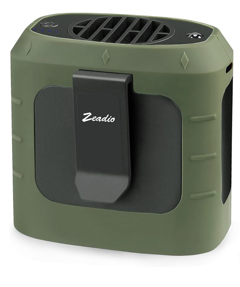 Zeadio Portable Waist Clip Fan, 3 Speeds 10000mAh Operated Hands-free Wearable Necklace Fan, with lighting function for Hot Flashes Home Office Travel Outdoor Sports - Green