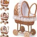 Wicker Baby Carriage for Baby Shower, Lace Basket Stroller Prop