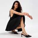 Women Heels Slingback Pointed Closed Toe Kitten Heel Sandals Slip On Stiletto 2.6 Inch Pumps Metal Buckle Patent Leather Evening Prom Party Dress Shoes (Cool Black)