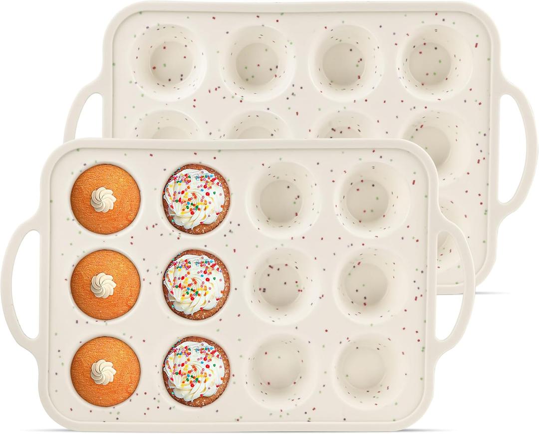 POSOSTO 2Pack Silicone Muffin Pan For Baking With Metal Reinforced Frame, 12 Cup Regular Size Nonstick Cupcake Pan, BPA Free Silicone Muffin Tray, Cupcake Baking Pan Molds for Oven
