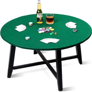 Newwiee Green 36 Inch Felt Card Game Tablecover Round 36in to 48in Tablecloth Poker Table Cover Round Elastic Table Mat for Playing Cards Mahjong