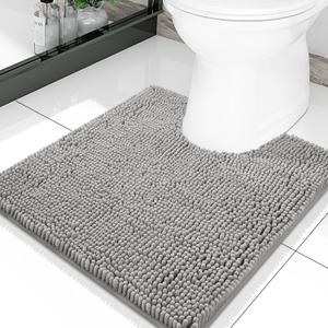 Smiry Luxury Chenille Toilet Rugs U-Shaped 20x20, Soft Absorbent Non-Slip Contour Bathroom Rugs for Toilet, Machine Washable Contoured Bath Mats, Light Grey