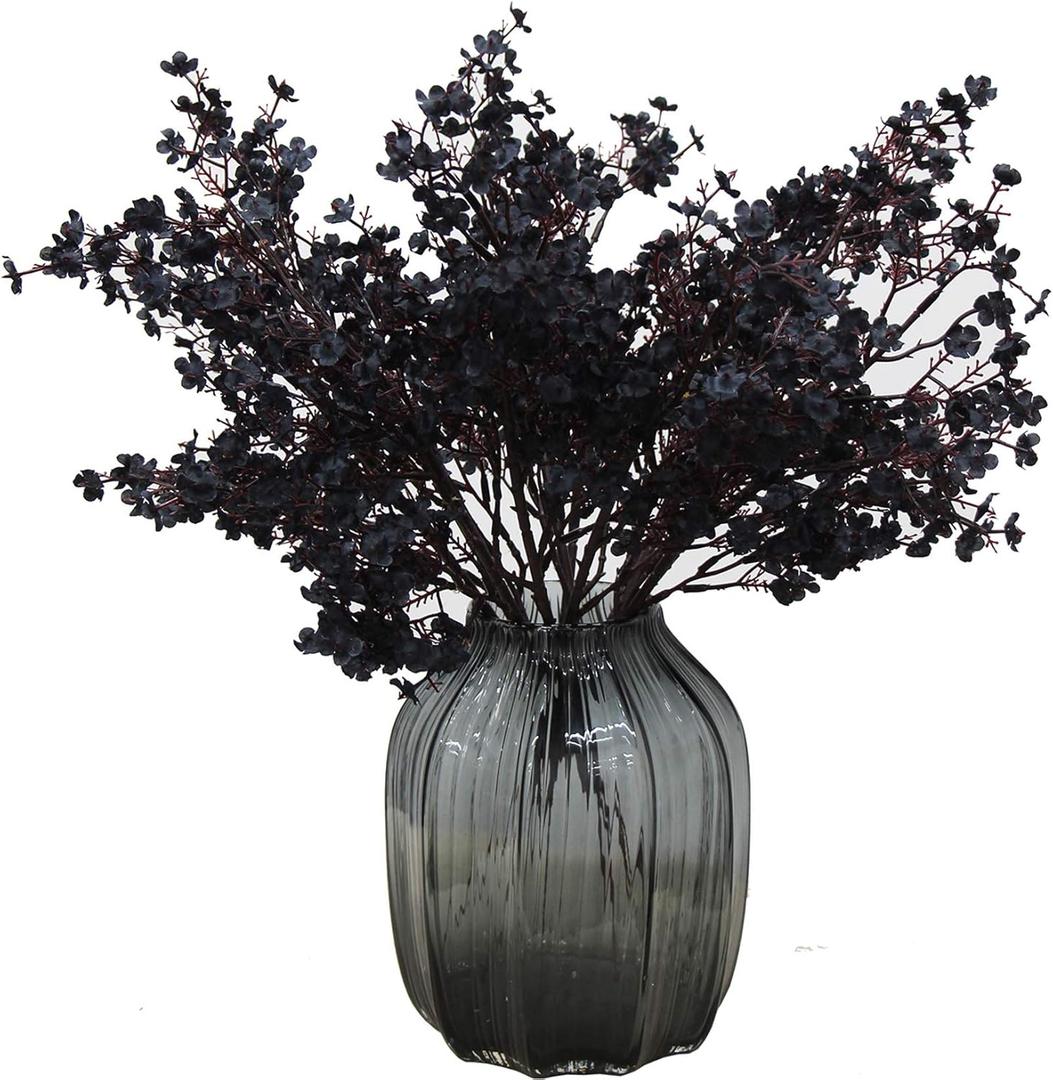JAKY-Global Babys Breath Fabric Cloth Artificial Flowers 6 Bundle European Fake Silk Plants Decor Wedding Party Decoration Bouquets Real Touch DIY Home Garden (Black-6pcs)