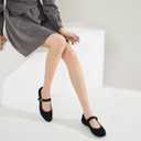 BABUDOG Womens Mary Jane Flats with Strap,Faux Suede Black Flats Shoes,Flats Shoes Women Dressy Comfortable(Black 08)