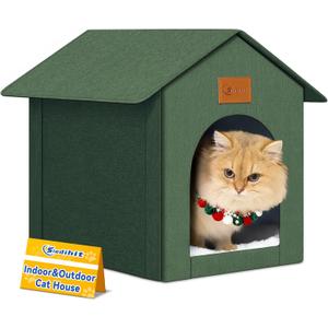 Outdoor Cat House Feral Cat Shelter,Outside Waterproof Cat House for Outdoor/Indoor Cats, Insulated Cat Bed for All Seasons with Cozy Cushion Easy to Assemble Olive Green