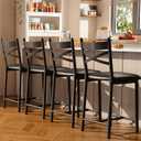 22" Bar Stools Set of 4, Counter Height Bar Stools with PU Upholstered Seat, Metal Frame Kitchen Bar Chairs with X-Design Back and Footrest for Kitchen Island, Counter Bar, Dining Room, Black, 22.4in