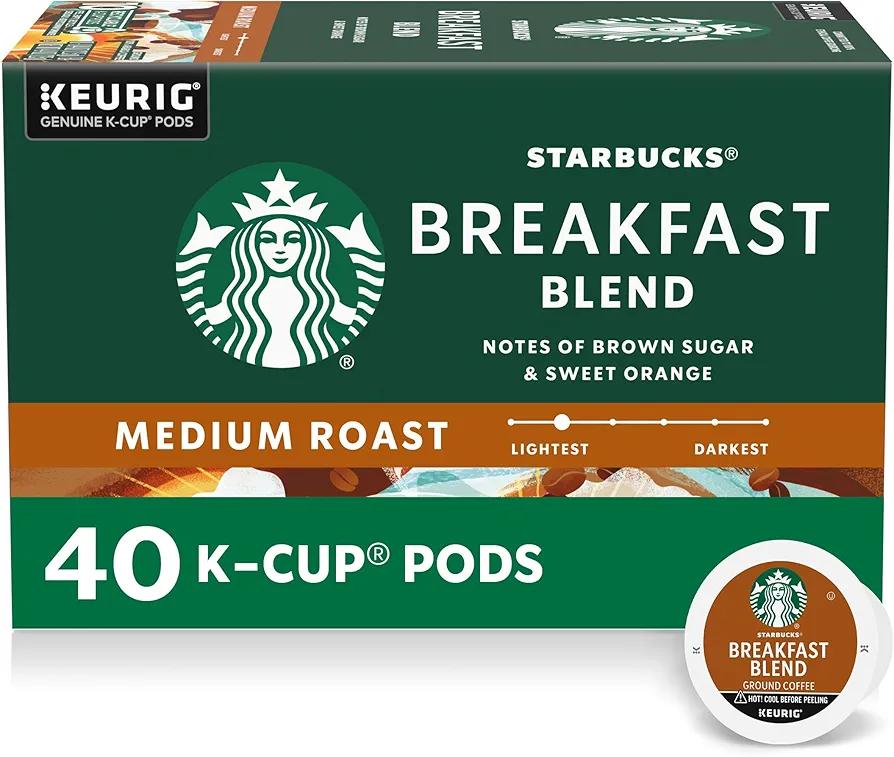 Starbucks K-Cup Coffee Pods, Medium Roast Hot or Iced Coffee, Breakfast Blend, 40 Keurig Pods BBD:04-23-26