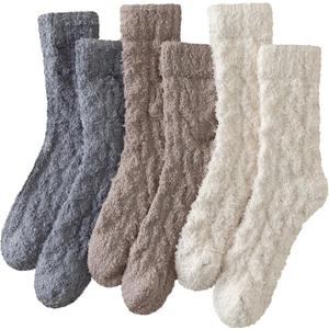 Premillow Womens Fuzzy Socks Fluffy Socks Women Winter Cozy Sock Warm Slipper Home Sleeping Sock for Women (3 Pairs Camel & dark Grey& Light Brown)