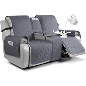 VANSOFY Loveseat Recliner Cover with Console 100% Waterproof Sofa Slipcovers Non-Slip Reclining Couch Cover Split Sofa Covers Furniture Protector for Pets, Dogs(Dark Gray) (2 Seater+Console)