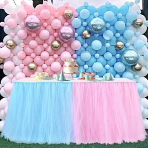 Gender Reveal Tulle Table Skirt for Baby Shower Gender Reveal Boy or Girls Birthday Party Blue Pink Tutu Table Skirts for Rectangle Tables 6FT