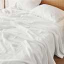 Bedsure Linen Sheets - Queen Size Bed, Blend from Linen Cotton Bedsheets, Breathable Cotton Bedsheets, Gifts for All Seasons, 4 Pieces, Pure White