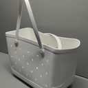 X-Large Waterproof Sandproof Rubber Beach Tote Bag with Zipper Pocket and Phone Kickstand Cup, White 