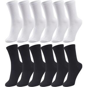 Duufin 12 Pairs Women's Crew Socks Mid Calf Lightweight Casual Gym Workout Plain Socks for Women (9-11, Black,white)