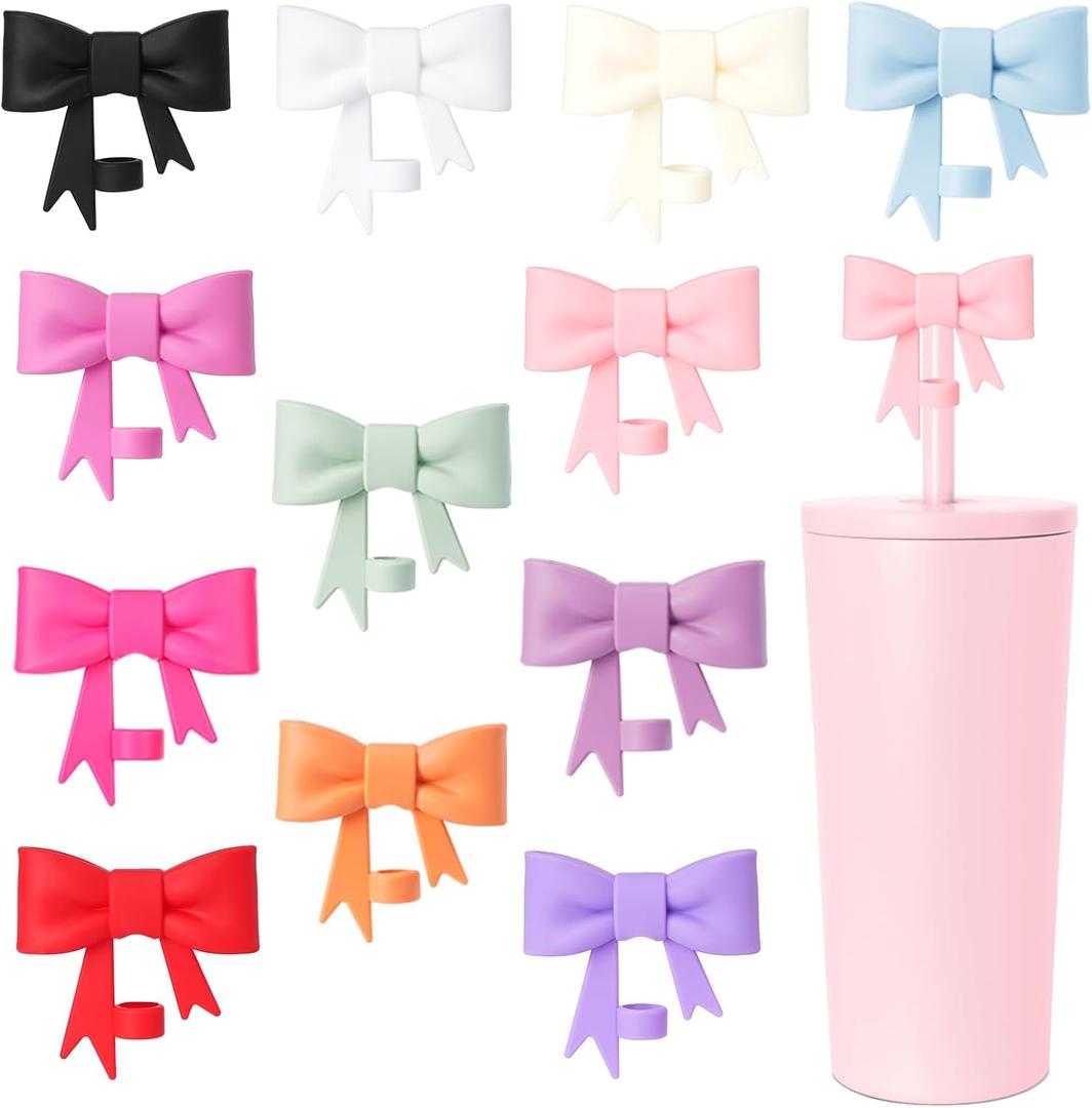 8mm Classic Bow Straw Covers Cap Toppers Compatible with Stanley Tumbler Cups,Reusable Cute Silicone StrawTips Lids Protectors for Reusable DrinkingStraw,StrawAccessories