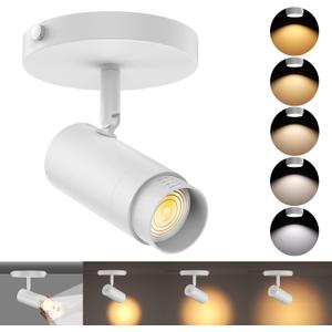10W Zoomable 5-Color LED Ceiling Spotlight White Directional Ceiling Light Indoor Adjustable Ceiling Spot Light Fixture Dimmable Flush Mount Accent Lighting 15-60 for Kitchen 1000lm CRI90