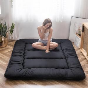 MAXYOYO Japanese Floor Mattress Futon Mattress, 4" Thicken Tatami Mat Sleeping Pad Foldable Roll Up Mat Boys Girls Dormitory Pad Kids Floor Lounger Pillow Bed, Black, Twin Size