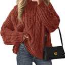 PRETTYGARDEN Women's Oversized Fall Sweaters 2026 Casual Long Sleeve Crewneck Chunky Cable Knit Pullover Tops Winter Clothes (Orange, XXXL)