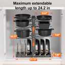 LAMU Pots and Pans Organizer under Cabinet, Expandable to 24" H Pan Organizers inside Cabinet for Kitchen Storage, 6 Adjustable Tiers and 6 Pot Lid Organizer Racks, Holds 12 Cast Iron Cookware Black