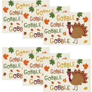 Artoid Mode Turkey Gobble Thanksgiving Placemats Set of 6, 12x18 Inch Maple Leaves Fall Table Mats for Outdoor Home Party Kitchen Dining Decoration (Beige)