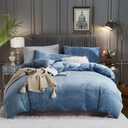 Fluffy Velvet Duvet Cover Set Blue Twin Size Fall Winter Soft Warm Flannel Comforter Cover Royal Blue 68" x 90" Luxury Cozy Plush Fleece Reversible Bedding Duvet Cover Set 2pc