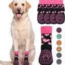 KOOLTAIL Valentines Dog Socks Shoes Costume to Prevent Licking Paws, Winter Dog Boots & Paw Protector for Hardwood Floors Anti Slip,Traction Control Grip Booties for Small Medium Large Senior Dogs, SM (Heart Rose Pink)