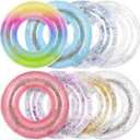 Elcoho 2 Pieces 36 Inches Inflatable Pool Floats Colorful Glitter Pool Tubes Transparent Swimming Ring Pool Floats Toy for Summer Beach, Pool Supplies