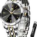 OLEVS Watches for Men Business Dress Diamond Analog Quartz Big Face Luxury Classic Stainless Steel Waterproof Luminous Two Tone Wristwatch