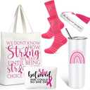 Silkfly 5 Pcs Book Lovers Gifts Set, Gifts for Book Lovers, Includes 20 oz Wine Tumbler Socks Bookmark Tote Bag and Cosmetic Bag (Pink Ribbon)