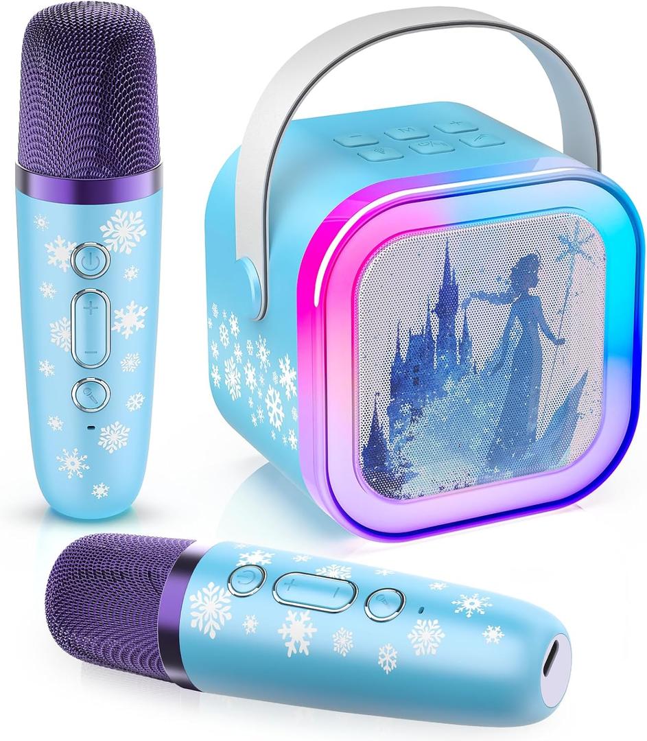 Mini Karaoke Machine for Kids Ages 3-12: Portable Bluetooth Speaker with 2 Wireless Microphone, LED Light Show for Kids Boys Girls Toys Birthday Gifts ToddlerBlue