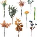 Floroom Artificial Greenery Stems Box Set, 39pcs with 8 Kinds of Faux Greenery Flowers Picks for DIY Bridal Bouquets Wedding Floral Arrangement Table Centerpieces, Earth Tones & Teal