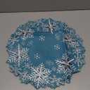 Simhomsen Set of 4 Embroidered Snowflakes Round Doily Placemats Round 15 Inches for Christmas Holiday and Winter, Dining Table Centerpieces Blue